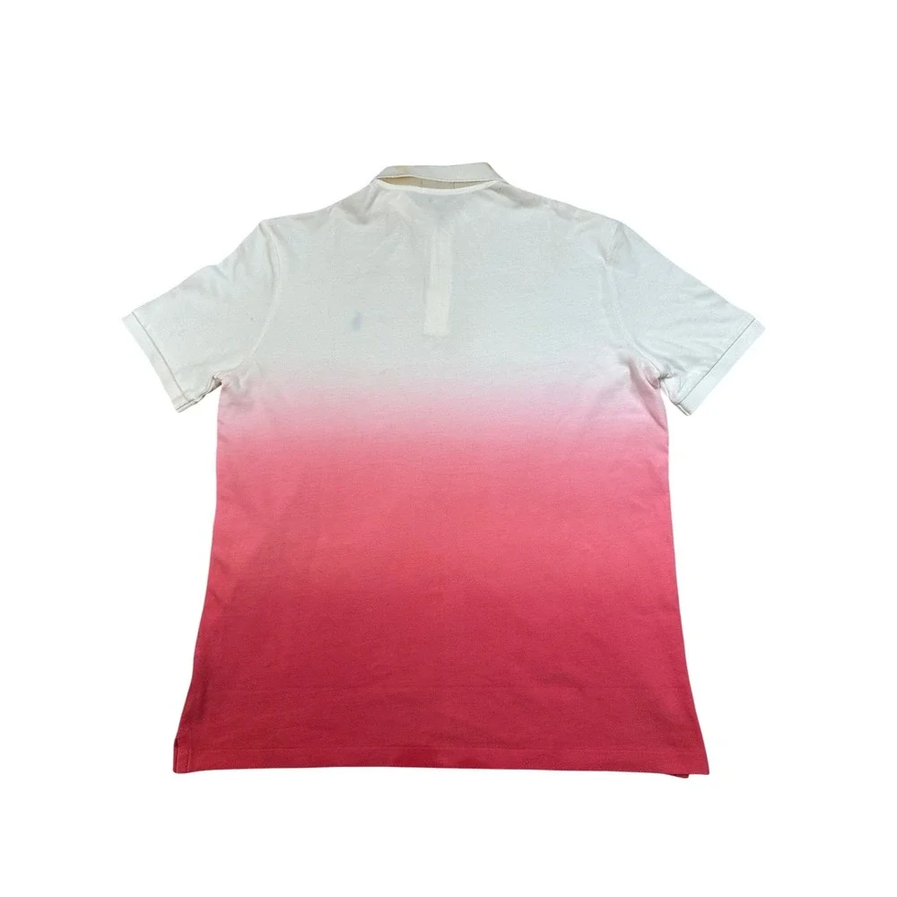 Polo Ralph Lauren Mens Classic Fit Ombre Dip Dye Polo Shirt White Pink Medium